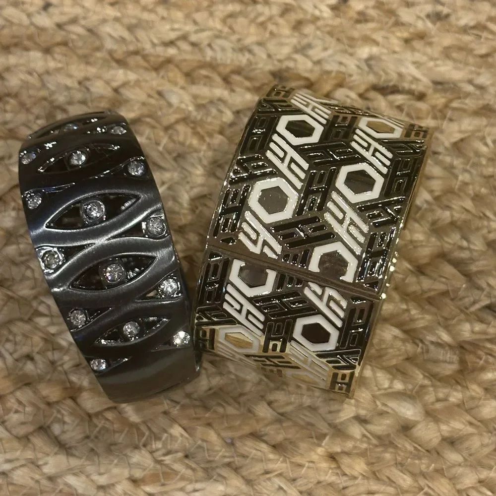 Bundle of two heavy beautiful bangles bracelets silver gold